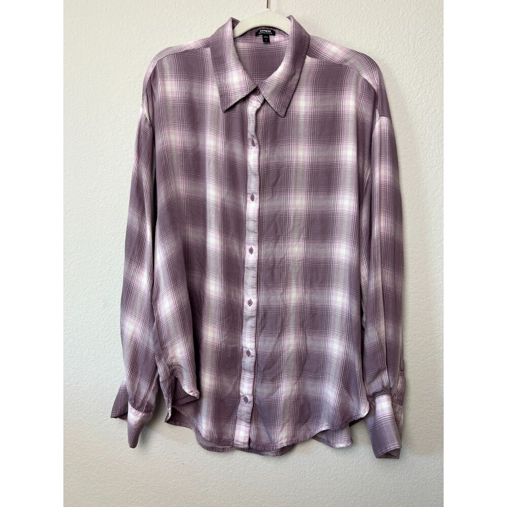 EXPRESS Boyfriend Portofino Purple Plaid Button-Down Shirt Women's Medium M